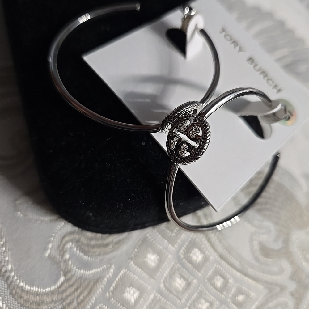 Tory Burch Silver Medium Hoop Earrings!